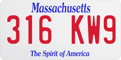 MA license plate 316KW9