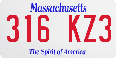 MA license plate 316KZ3