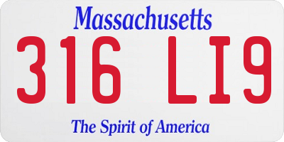 MA license plate 316LI9