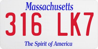 MA license plate 316LK7