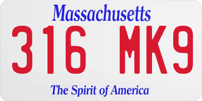 MA license plate 316MK9