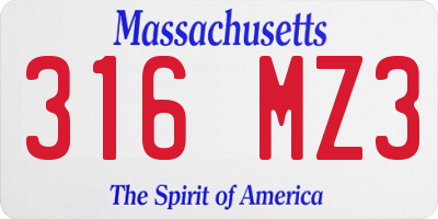 MA license plate 316MZ3