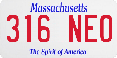 MA license plate 316NE0