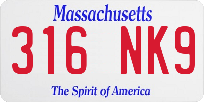 MA license plate 316NK9