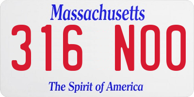 MA license plate 316NO0