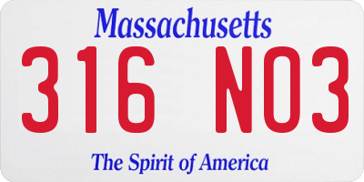 MA license plate 316NO3