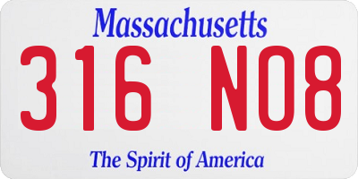 MA license plate 316NO8
