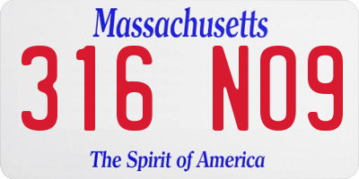 MA license plate 316NO9