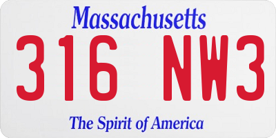 MA license plate 316NW3