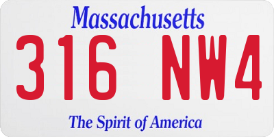 MA license plate 316NW4