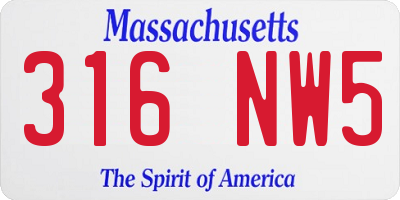 MA license plate 316NW5