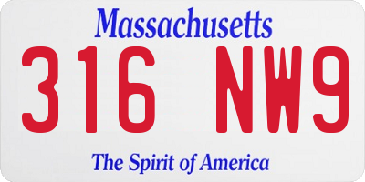 MA license plate 316NW9