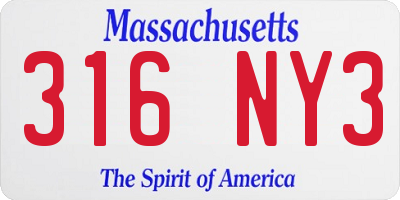MA license plate 316NY3