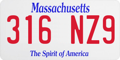 MA license plate 316NZ9