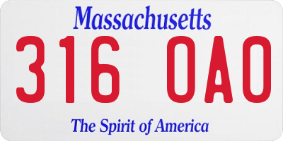 MA license plate 316OA0