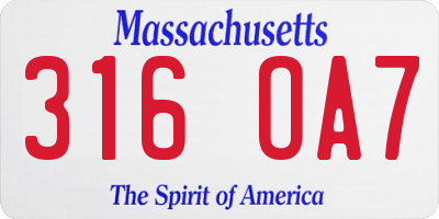 MA license plate 316OA7