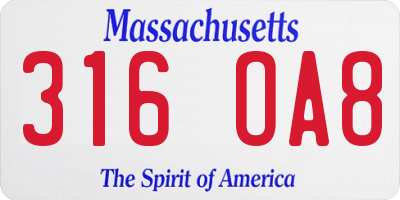 MA license plate 316OA8