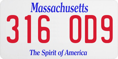 MA license plate 316OD9