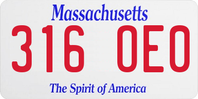 MA license plate 316OE0