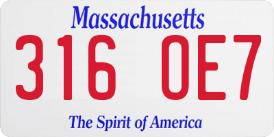 MA license plate 316OE7