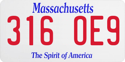 MA license plate 316OE9