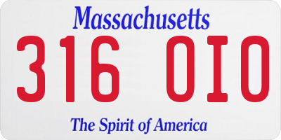 MA license plate 316OI0