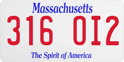 MA license plate 316OI2