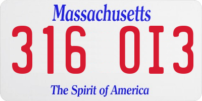 MA license plate 316OI3