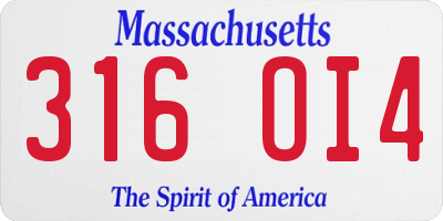MA license plate 316OI4