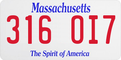 MA license plate 316OI7