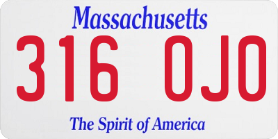 MA license plate 316OJ0