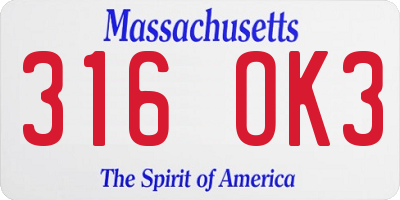 MA license plate 316OK3