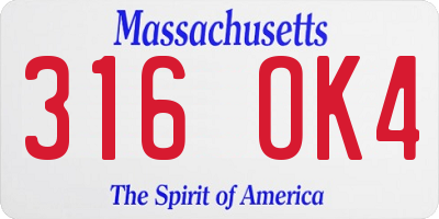 MA license plate 316OK4