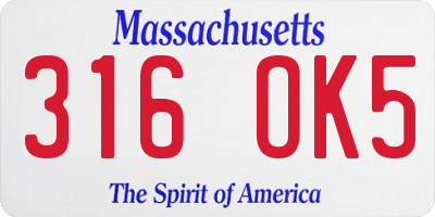 MA license plate 316OK5