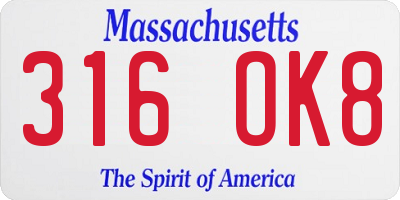 MA license plate 316OK8