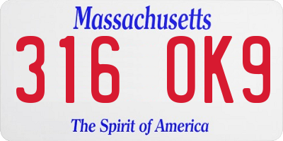 MA license plate 316OK9