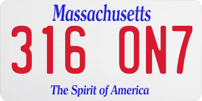 MA license plate 316ON7