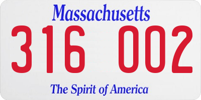 MA license plate 316OO2