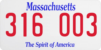 MA license plate 316OO3