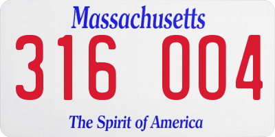 MA license plate 316OO4