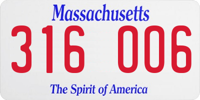 MA license plate 316OO6