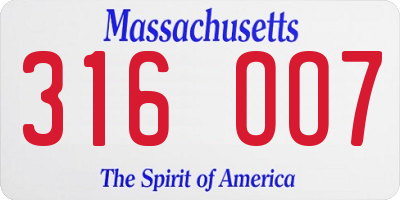 MA license plate 316OO7