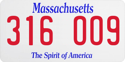MA license plate 316OO9