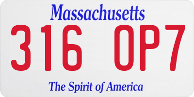 MA license plate 316OP7