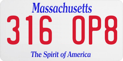 MA license plate 316OP8