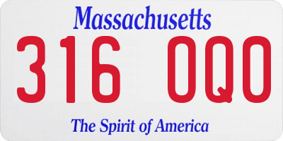 MA license plate 316OQ0