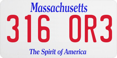 MA license plate 316OR3