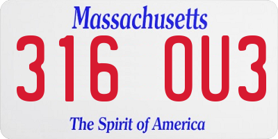 MA license plate 316OU3