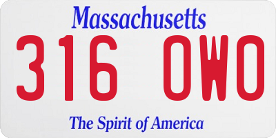MA license plate 316OW0
