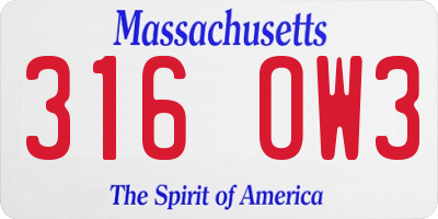 MA license plate 316OW3